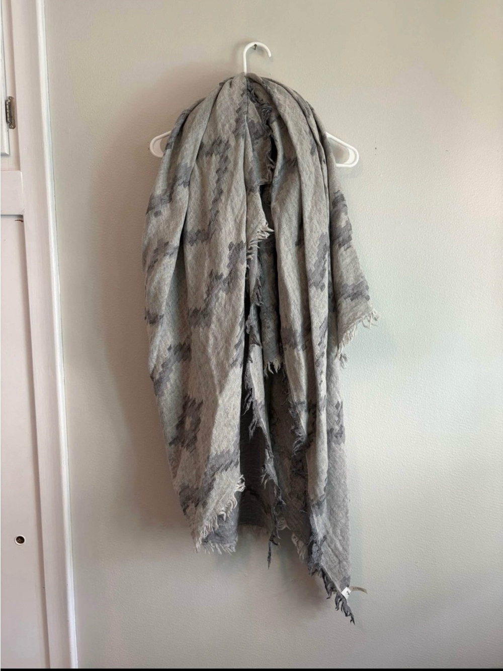 Wilfred Gray Patterned Fringed Blanket Scarf